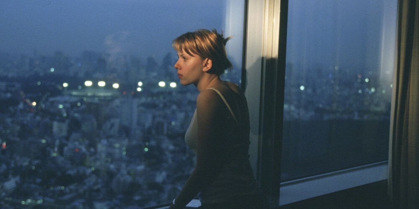 Charlotte looks out the hotel window in Lost In Translation