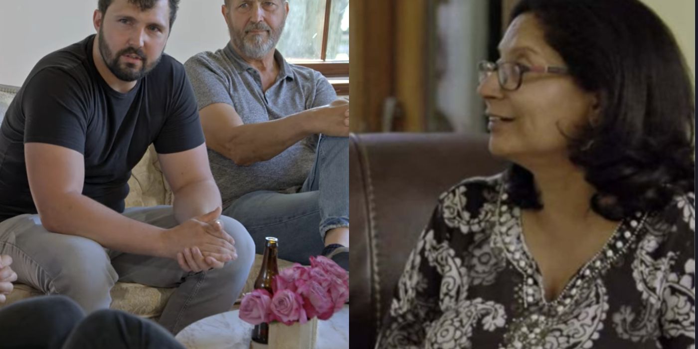 Split image of Shaina's brother and dad and Shake's mom in Love Is Blind
