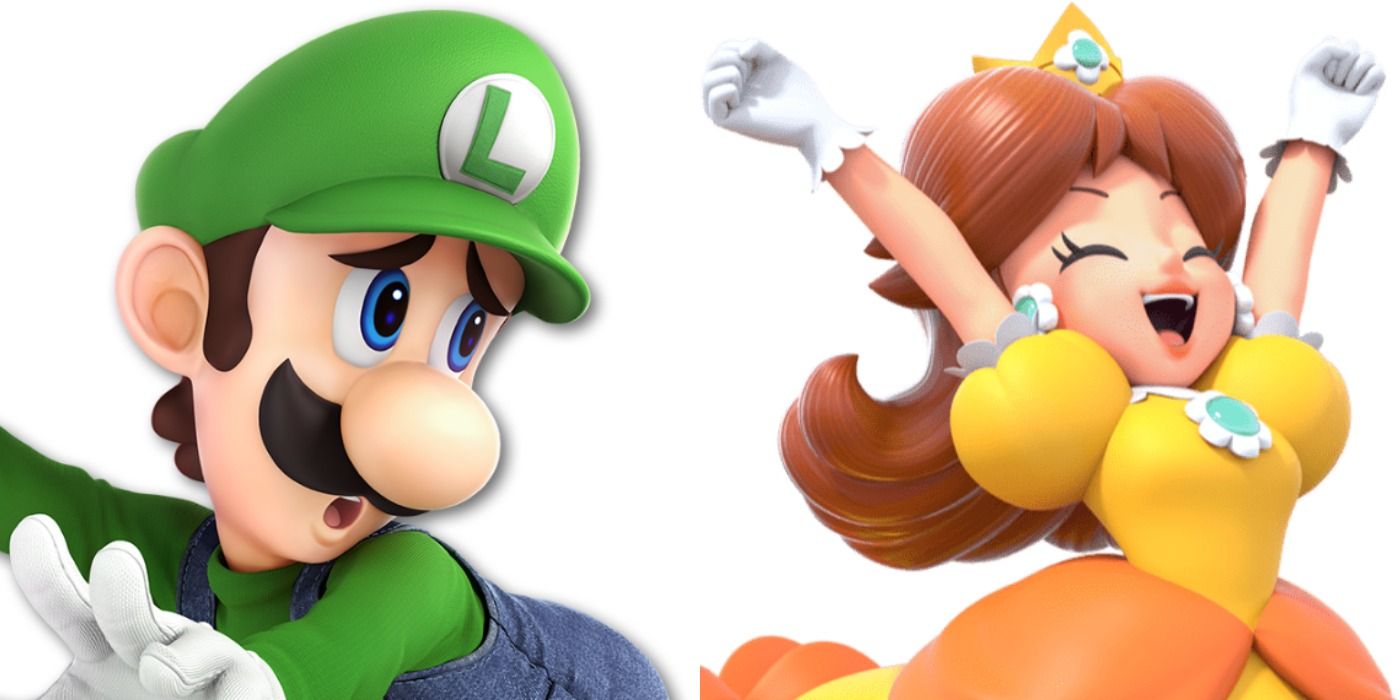 Split Image of Luigi And Daisy From Super Mario Bros