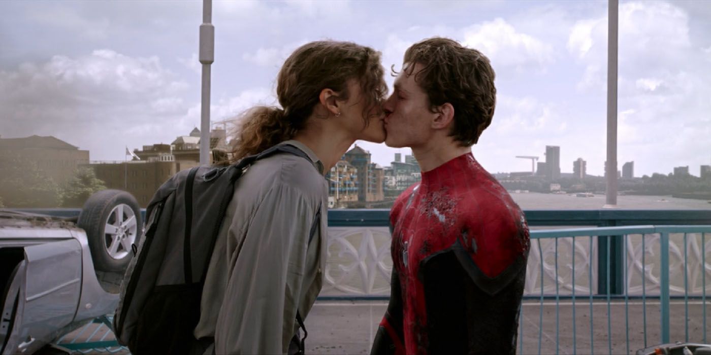 MJ kissing Spider-Man in Far From Home.