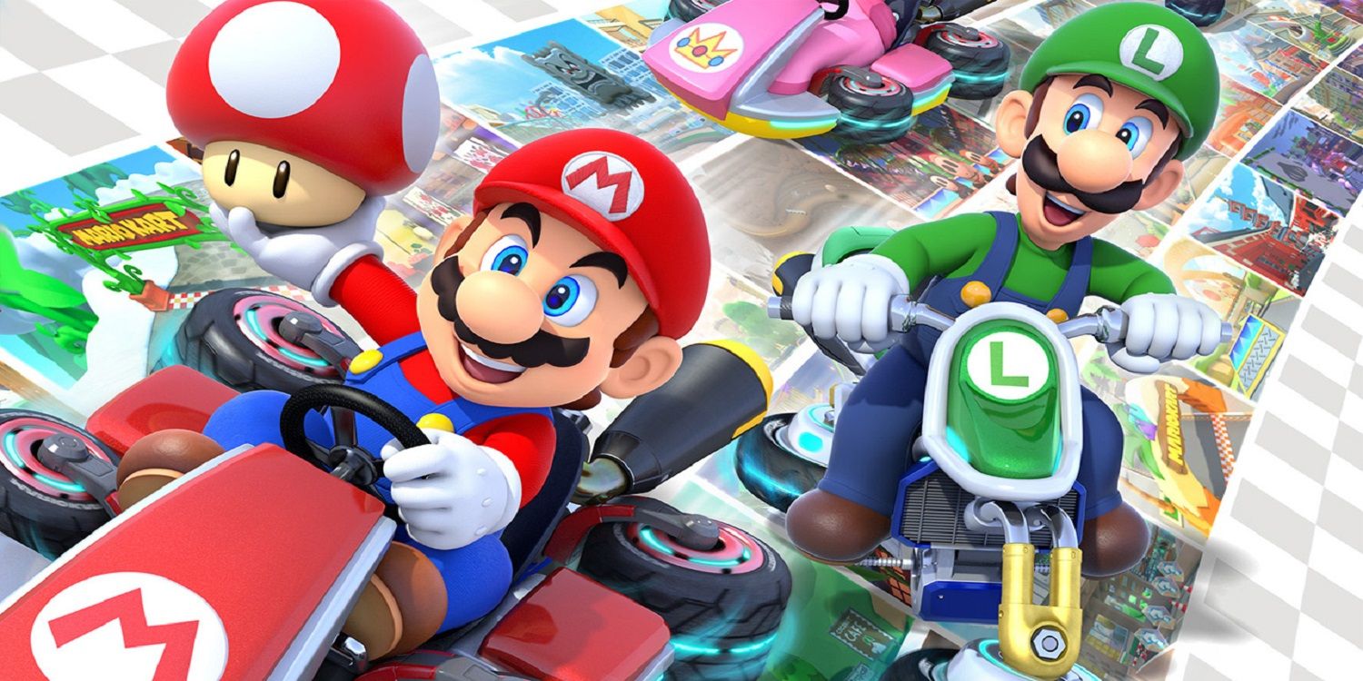 Mario races Luigi in Mario Kart 8