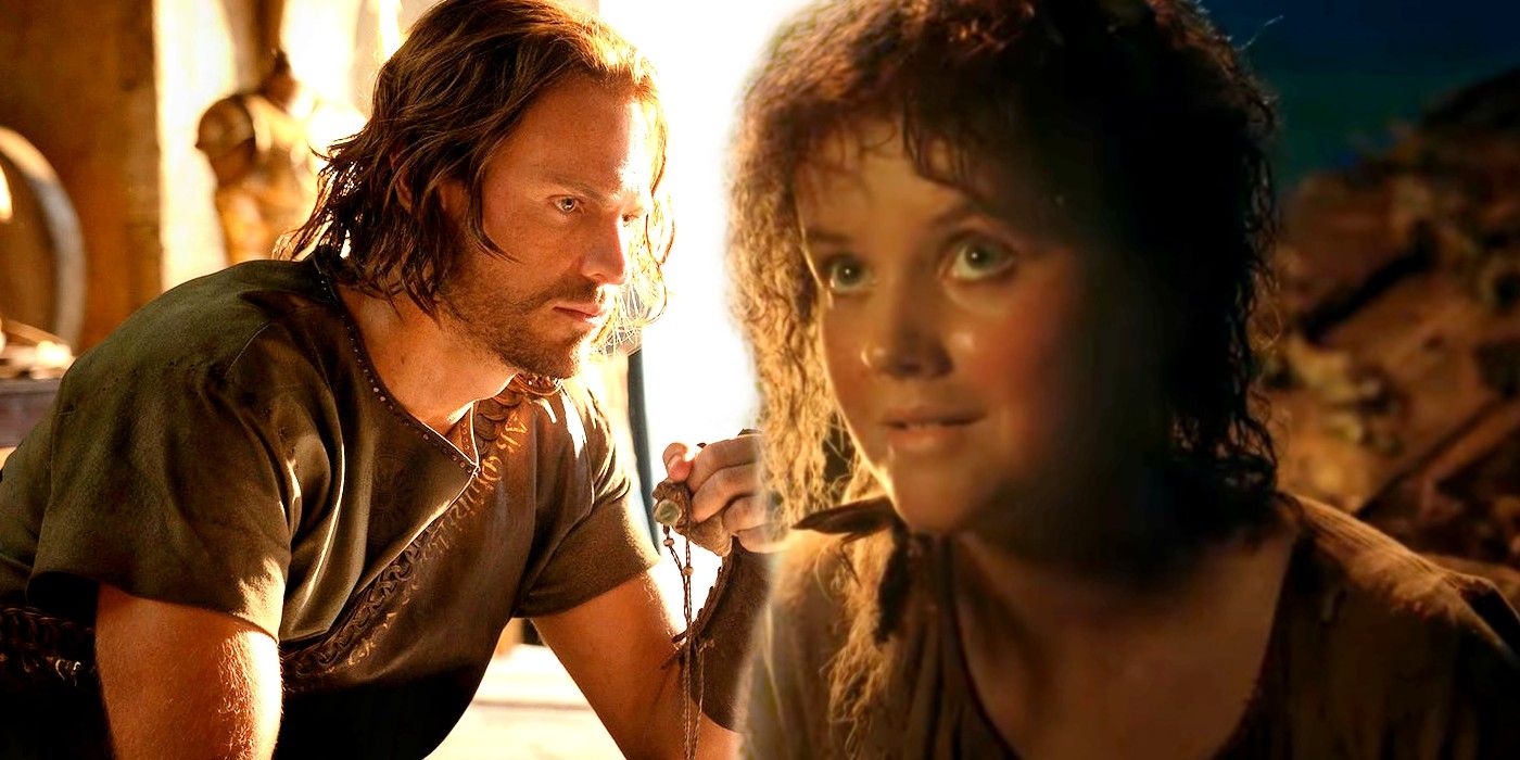 Markella Kavenagh as Harfoot and Charlie Vickers as Halbrand in Lord of the Rings