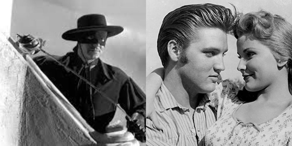 Split image showing scenes from Mask Of Zorro and Love Me Tender