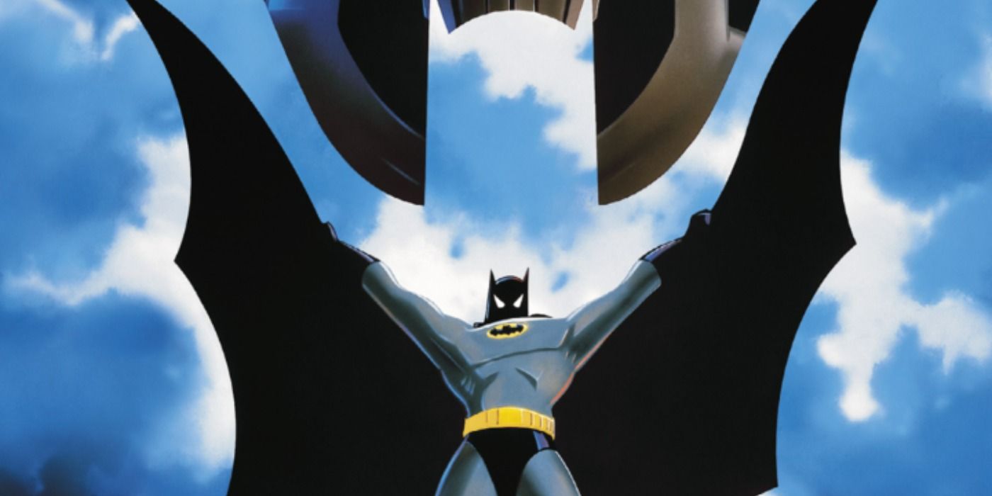 Batman with his cape outstretched in cover art for Mask of the Phantasm