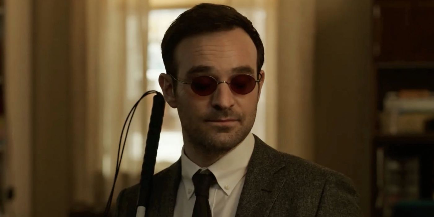 Matt Murdock with his cane in an apartment in Spider-Man: No Way Home.