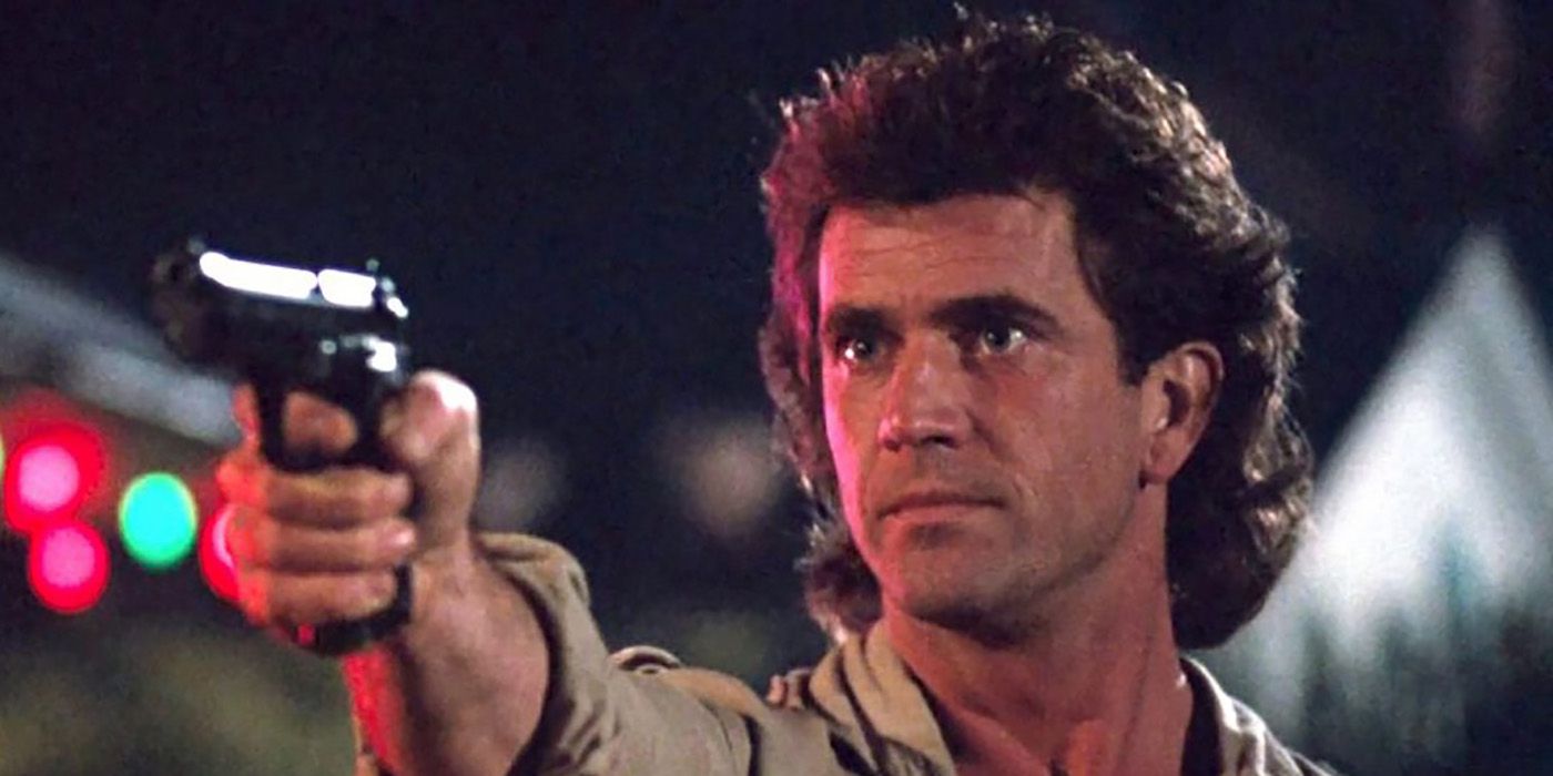 Martin Riggs pointing his gun at someone in Lethal Weapon