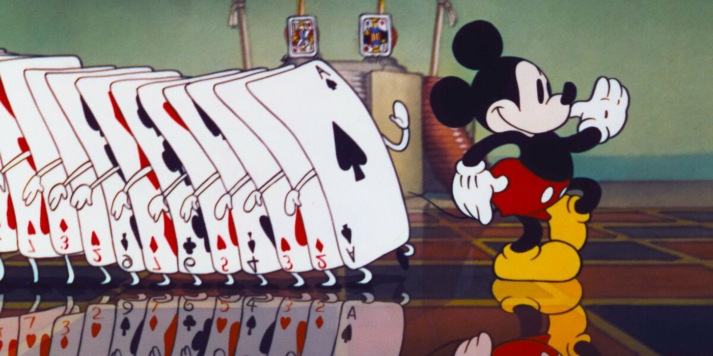 Mickey Mouse marches with a pack of cards in Thru The Mirror