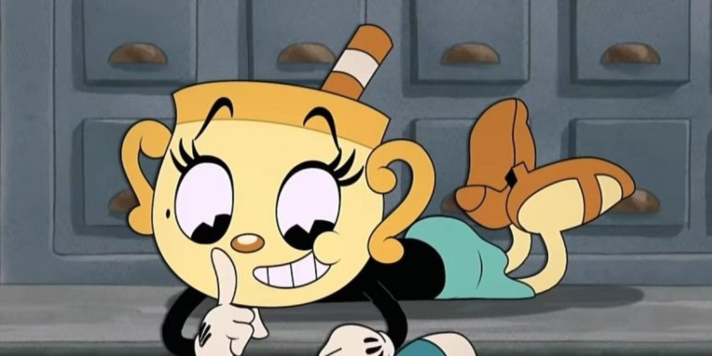 Miss Chalice with a cute smile on the Cuphead Show