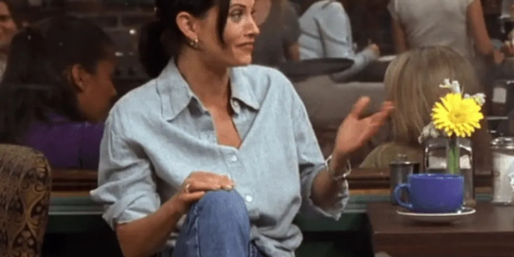 Monica Geller wearing a Baggy Button Up Shirt on Friends.