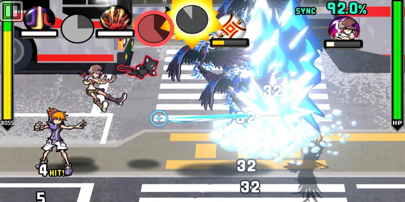 A screenshot of Neku and Shiki fighting noise in The World Ends With You Final Remix