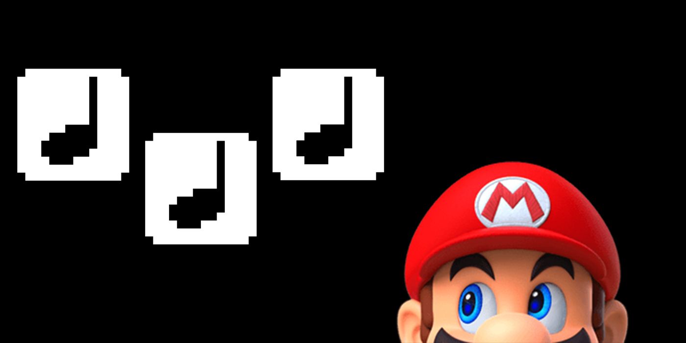 Mario peeking at musical notes