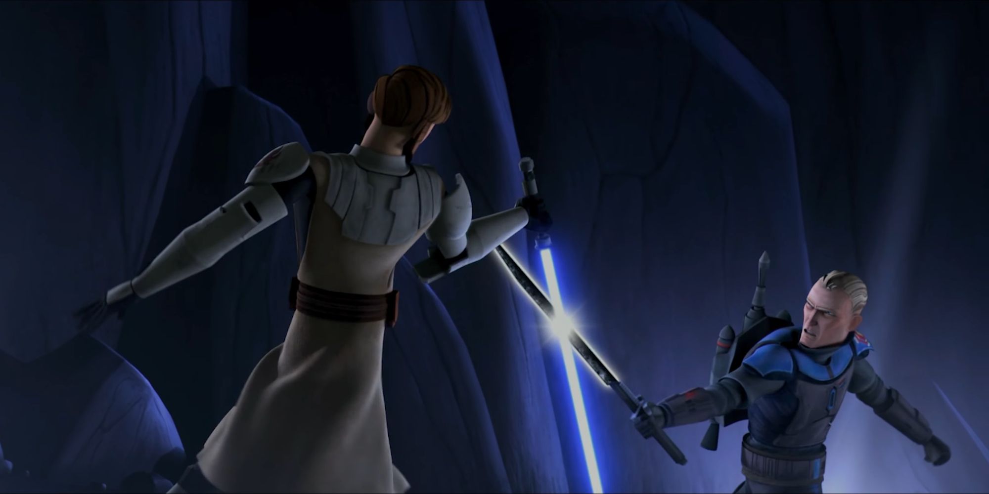Obi-Wan Kenobi fighting Pre Visla in Star Wars The Clone Wars