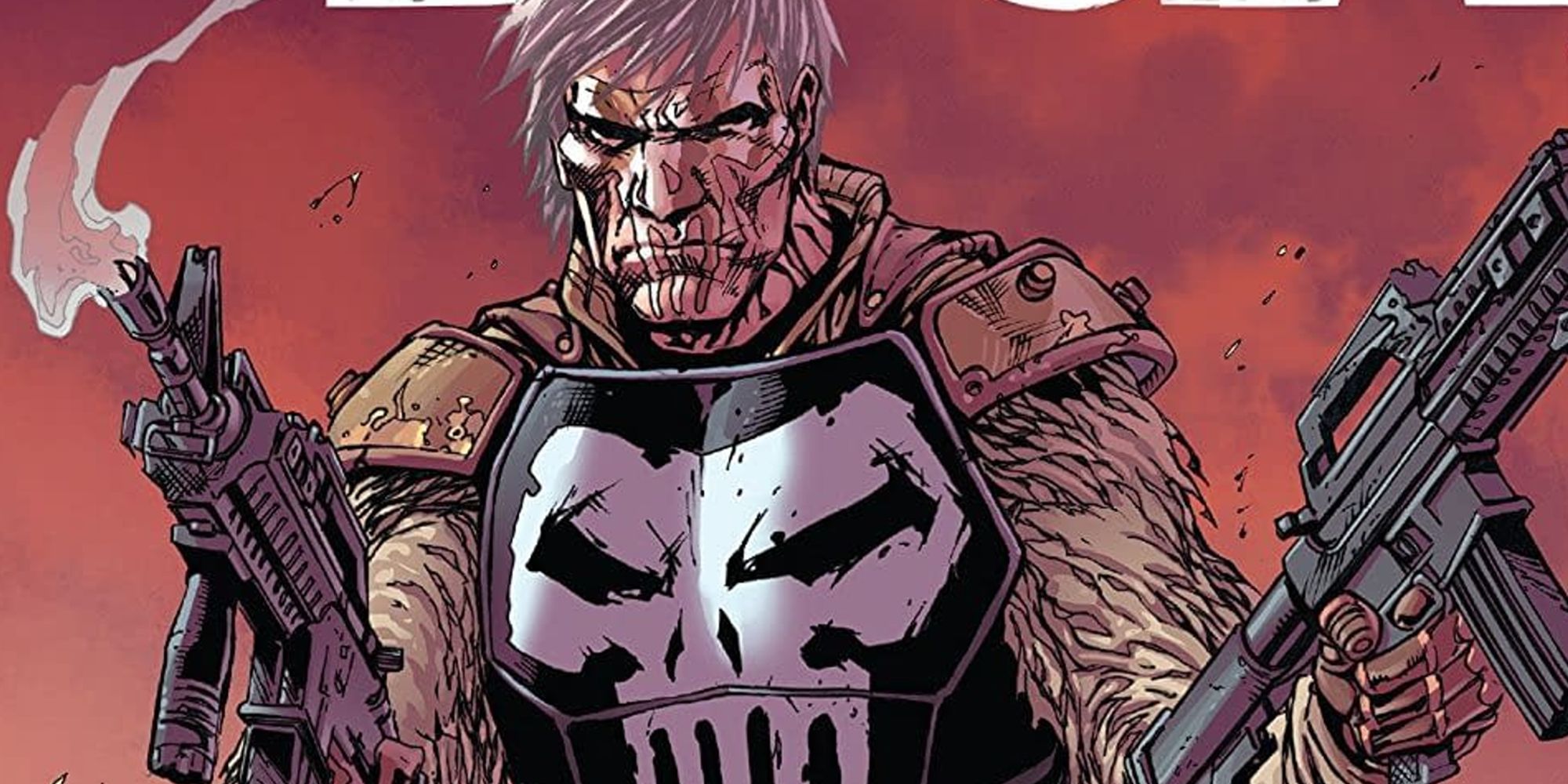 Old Man Punisher wielding firearms in Old Man Logan comics