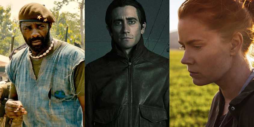 Split images of Beasts of No Nation, Nightcrawler, and Arrival