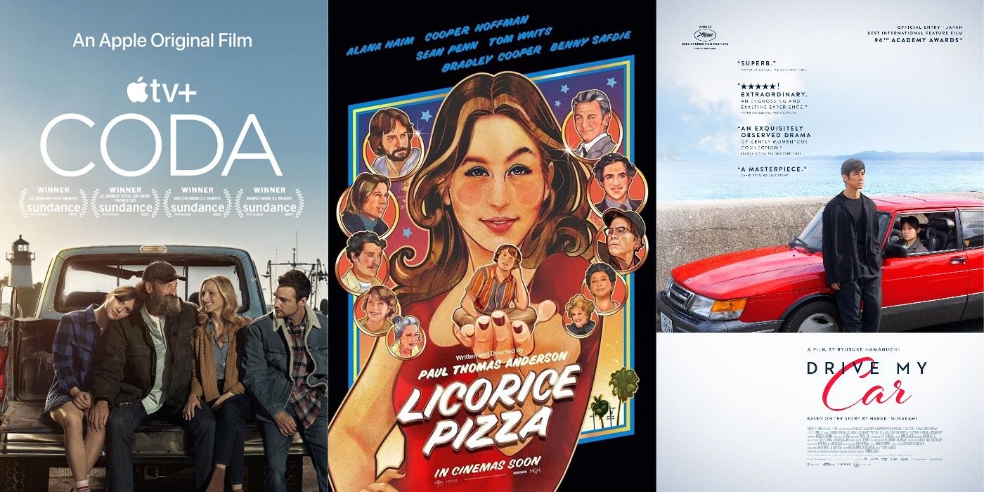 Split image of posts for CODA, Licorice Pizza and Drive My Car