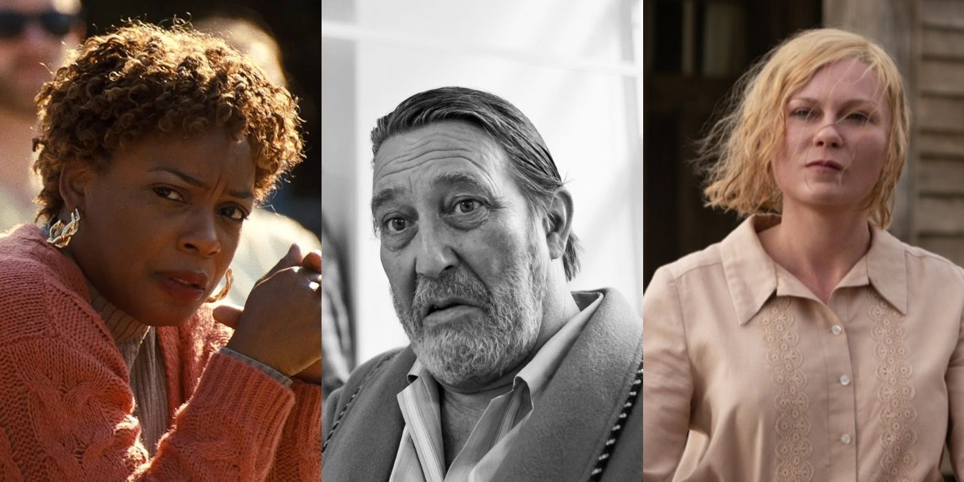 Split image of Aunjanue Ellis in King Richard, Ciarán Hinds in Belfast and Kirsten Dunst in The Power of the Dog