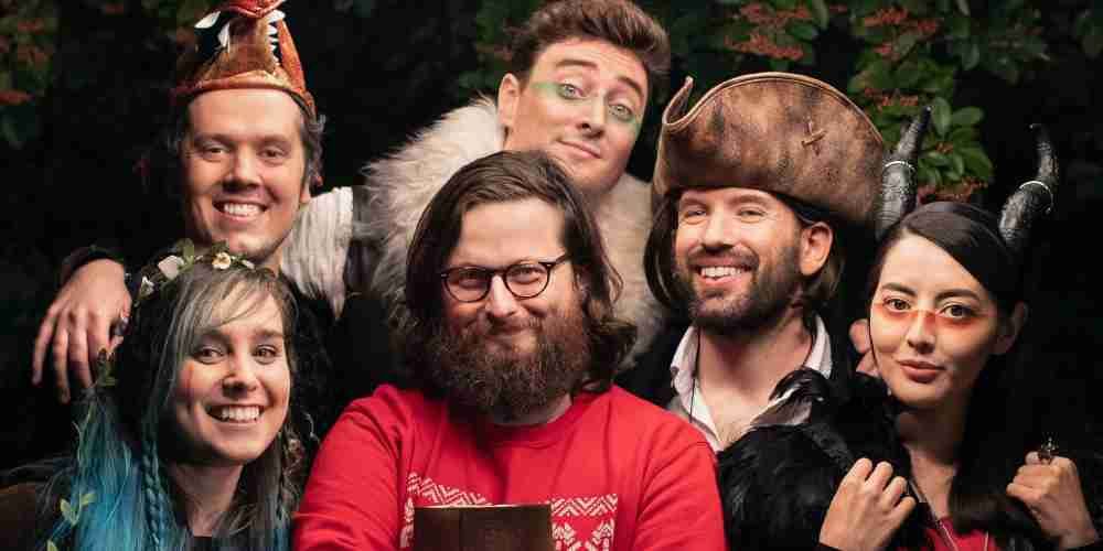 The six members of the Oxventures party pose together in costume.