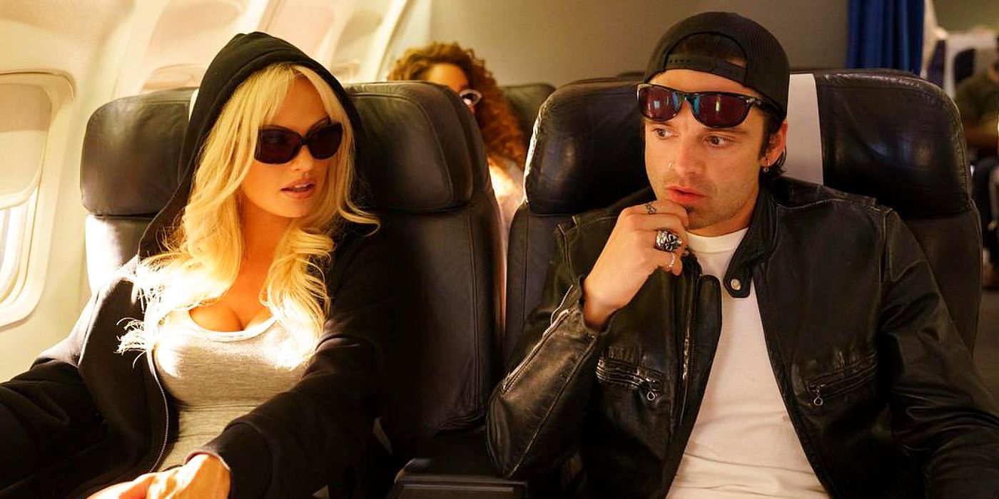 Pam and Tommy on a plane in Episode 4 Release