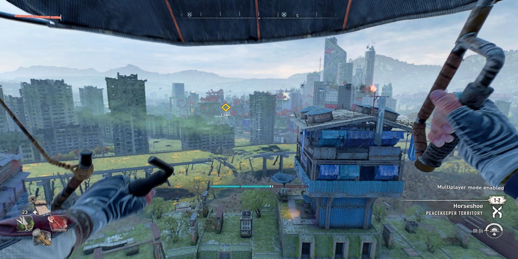 Can you paraglide between regions in Dying Light 2?