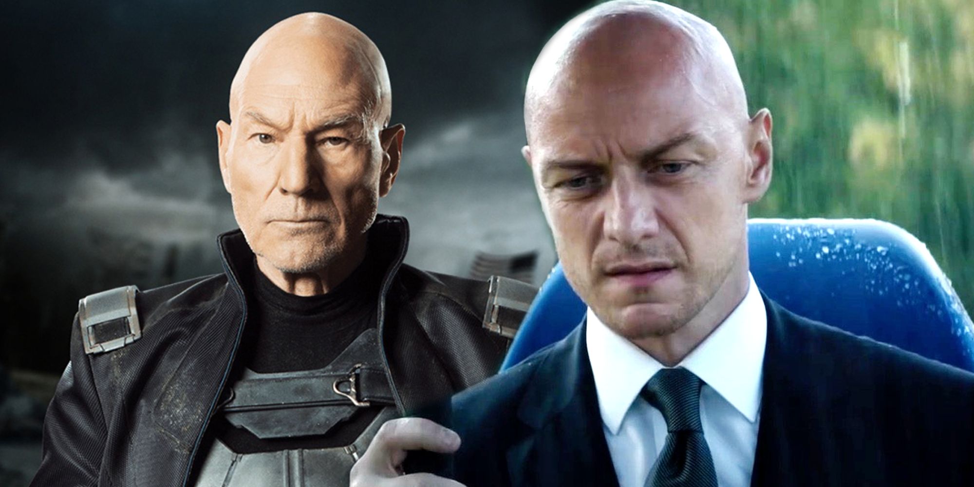 Patrick Stewart and James McAvoy as Professor X in the X-Men Movies