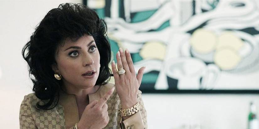 Patrizia showing off her ring in House of Gucci.