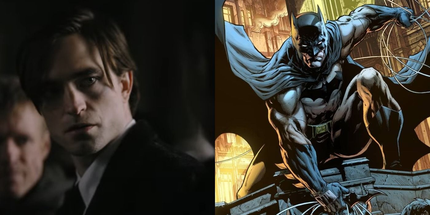 Split image of Bruce Wayne in the latest trailer and Batman in comic art by Jason Fabok