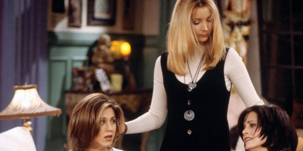 Phoebe Buffay wearing a maxi dress with a long sleeve shirt underneath on Friends.