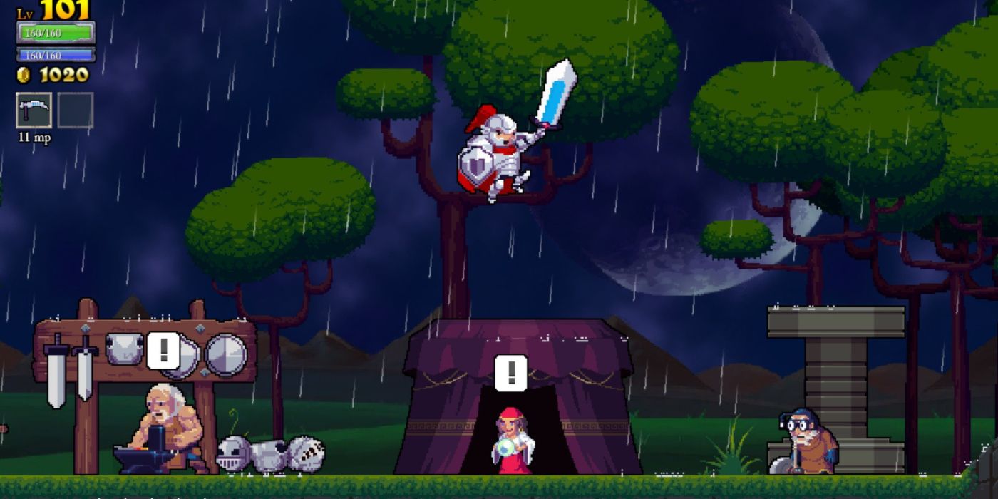 A player jumping in Rogue Legacy.