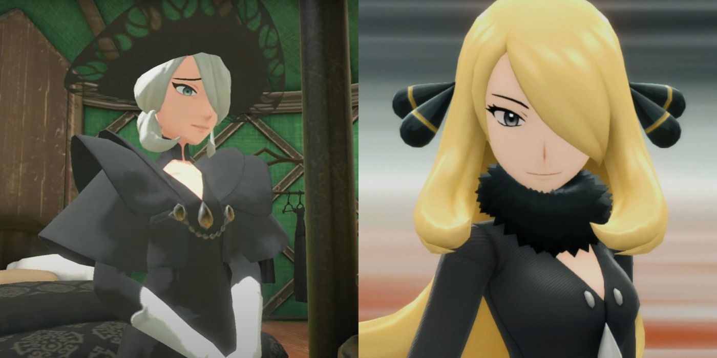 Split image showing Cogita and Cynthia in Pokémon