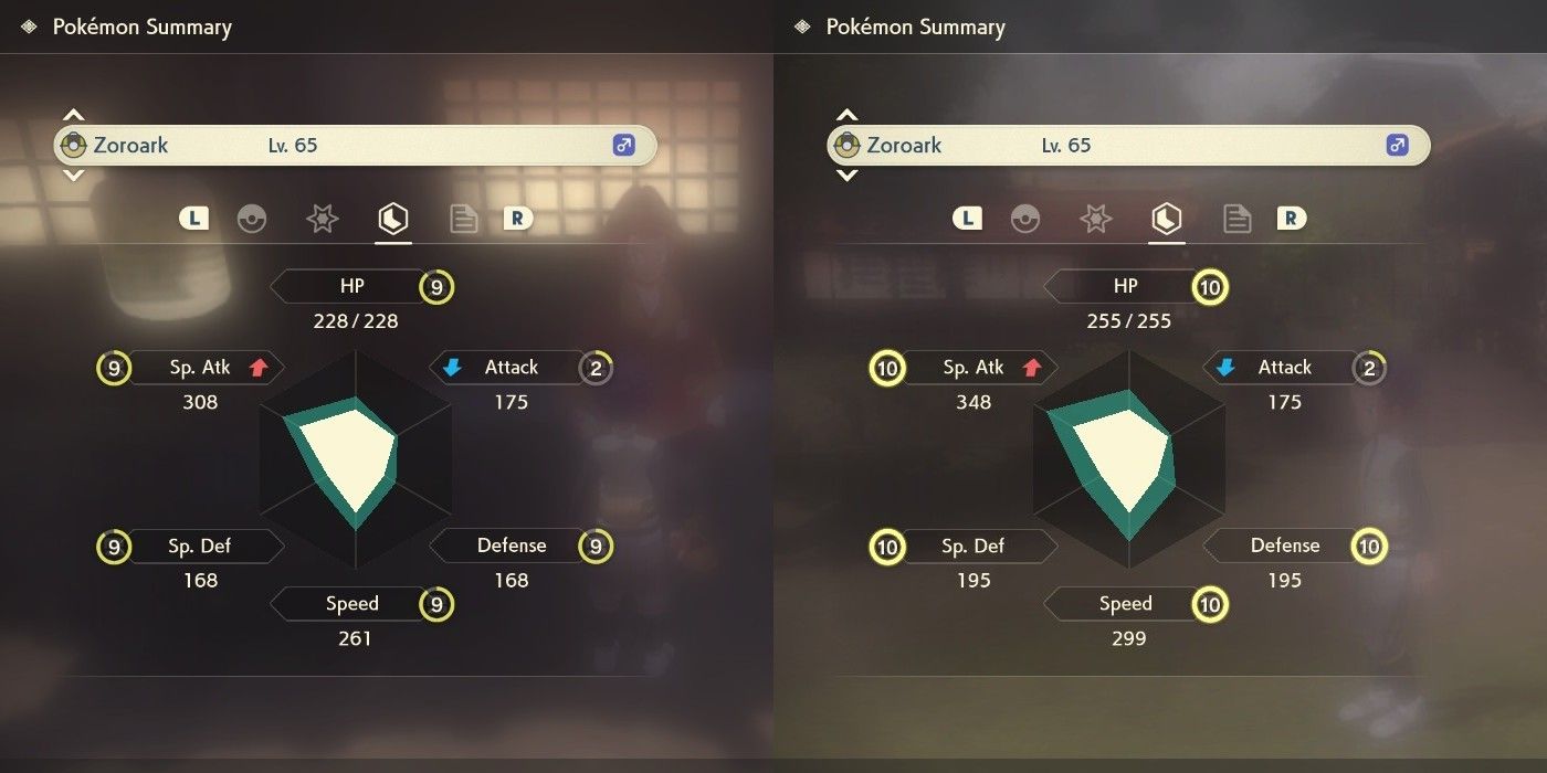 Split image showing the effort levels of two Pokémon in Legends: Arceus
