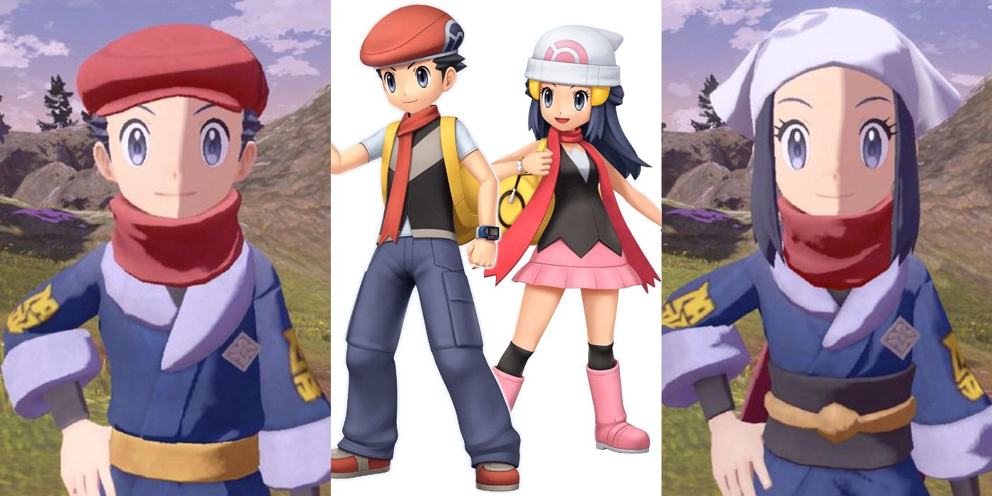 Split image showing Rei, Lucas and Dawn, and Akari in Pokémon