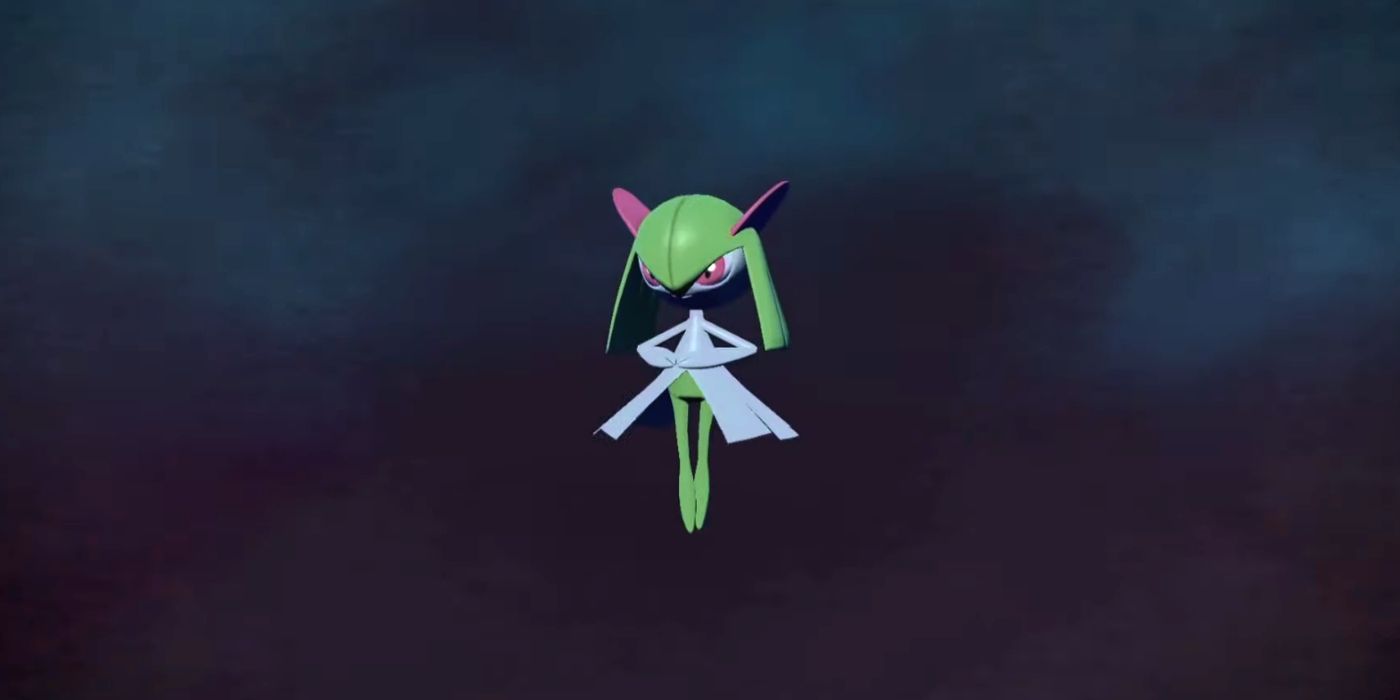 Pokémon Legends Kirlia de Arceus em uma névoa escura