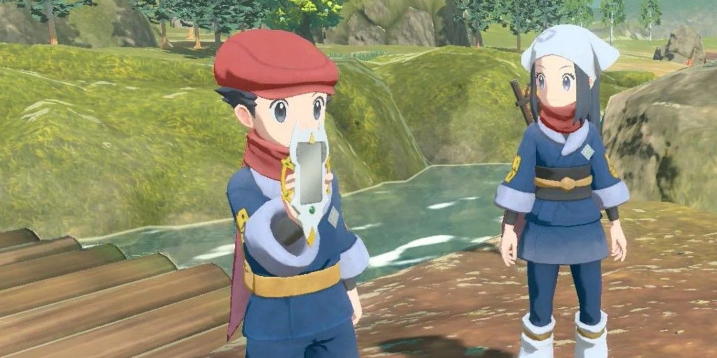 Rei showing off his Arc-Phone in Pokémon Legends Arceus.