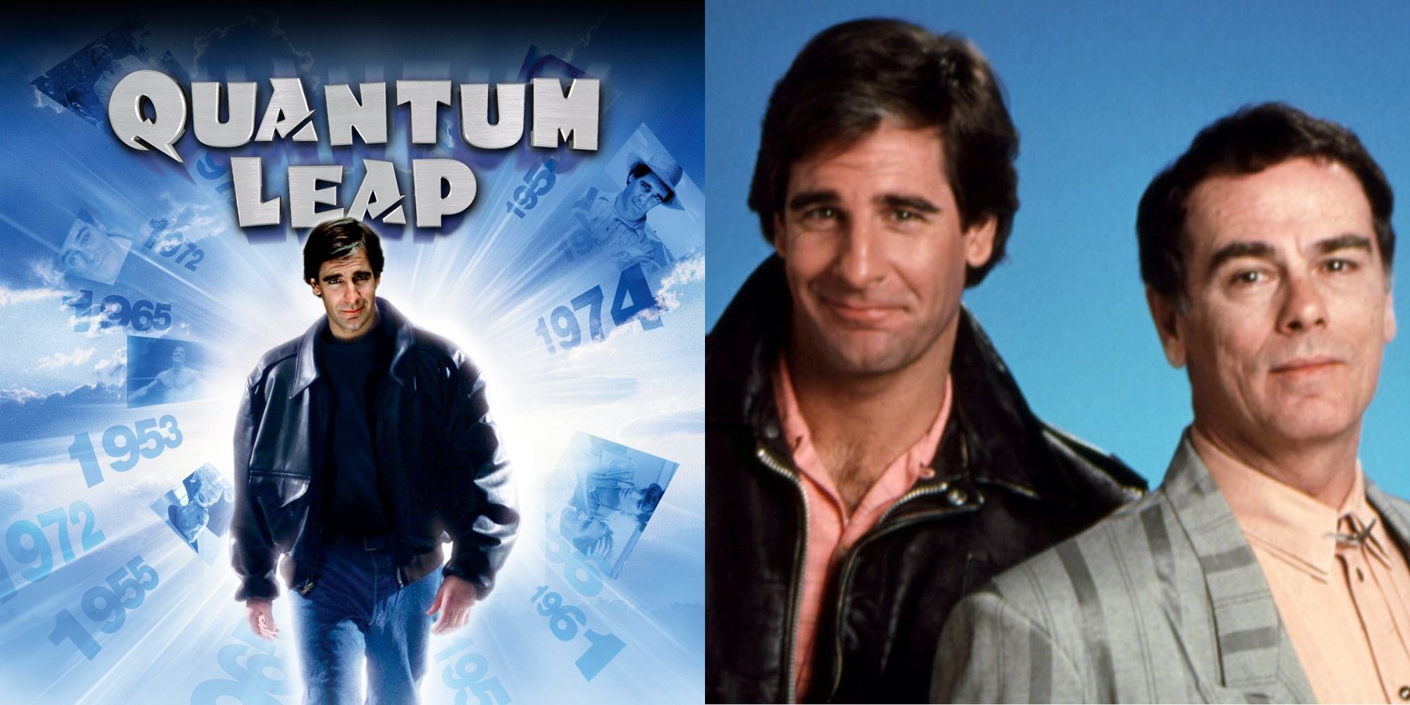 Split image showing a poster for Quantum Leap, and Sam and Al