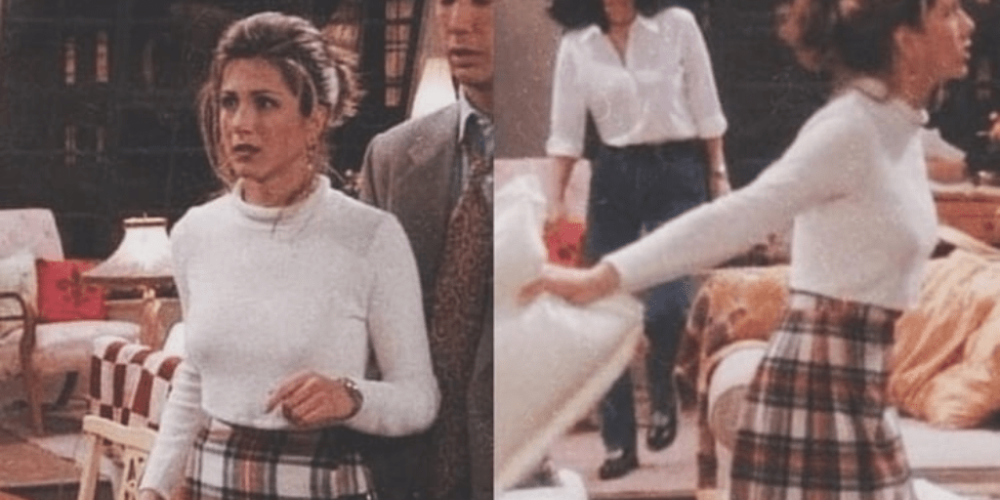Rachel Green wearing a Plaid Skirt on Friends.
