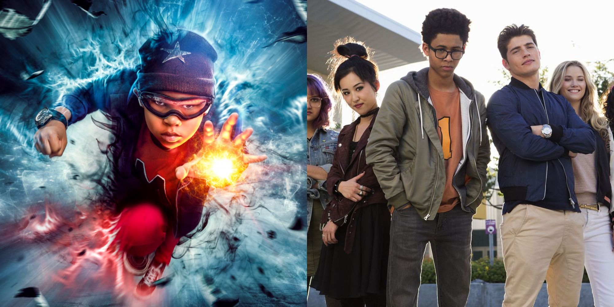 Split image showing the main character from Raising Dion and the cast from Marvel's Runaways