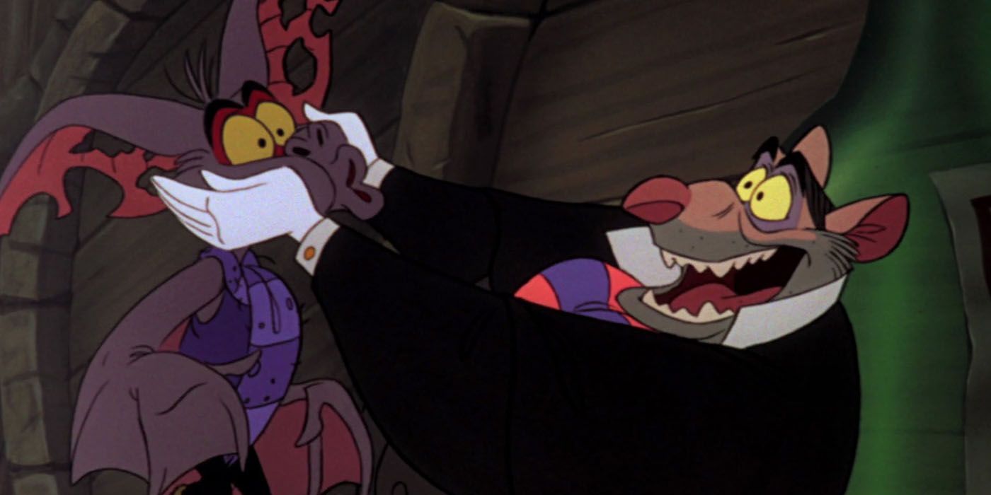Ratigan with an injured Fidget in Disney's The Great Mouse Detective