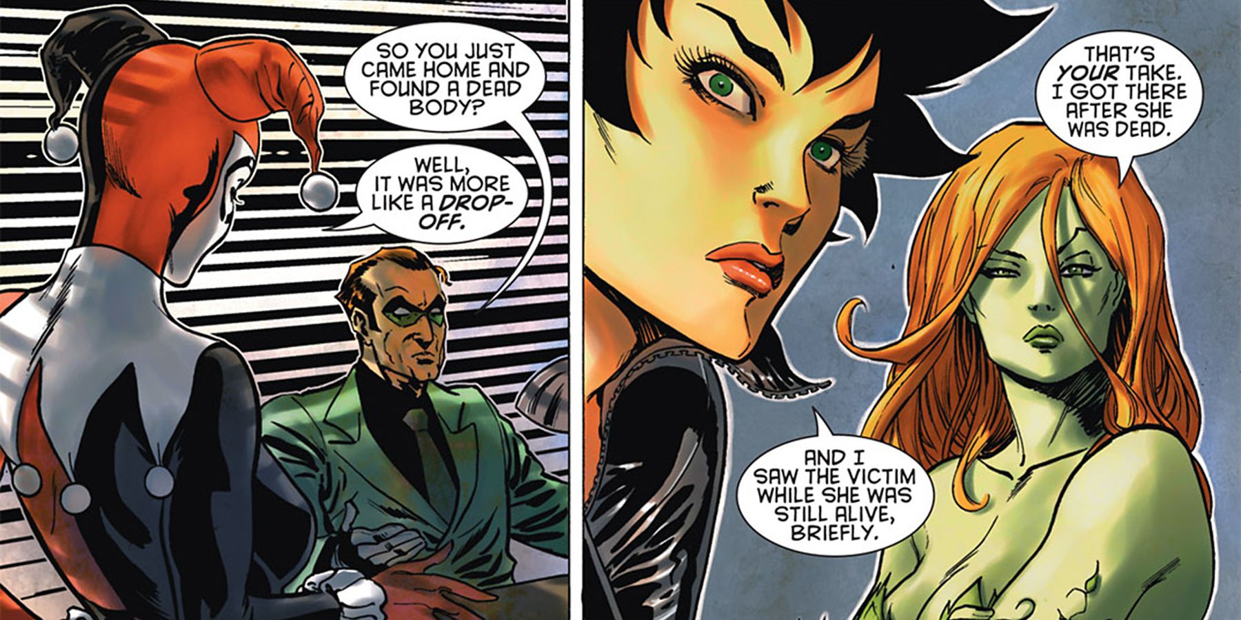 Riddler gathering information about the case from the Sirens in Gotham City Sirens #9