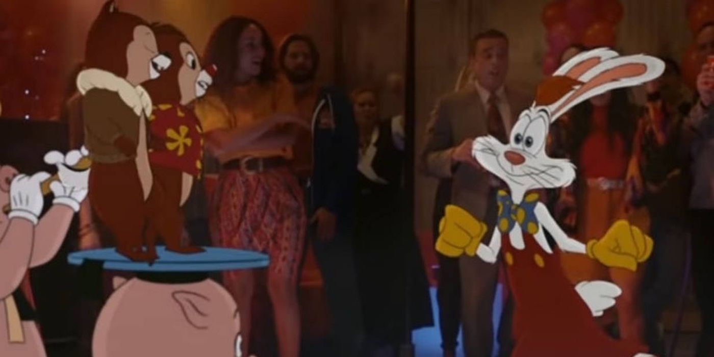Roger Rabbit dances with Chip and Dale in the Rescue Rangers trailer