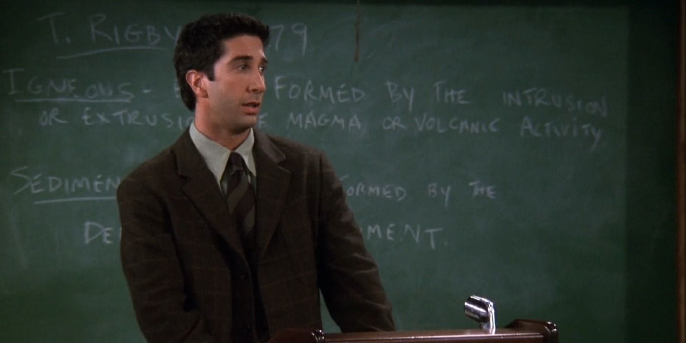 Ross teaches a class at the New York University in Friends