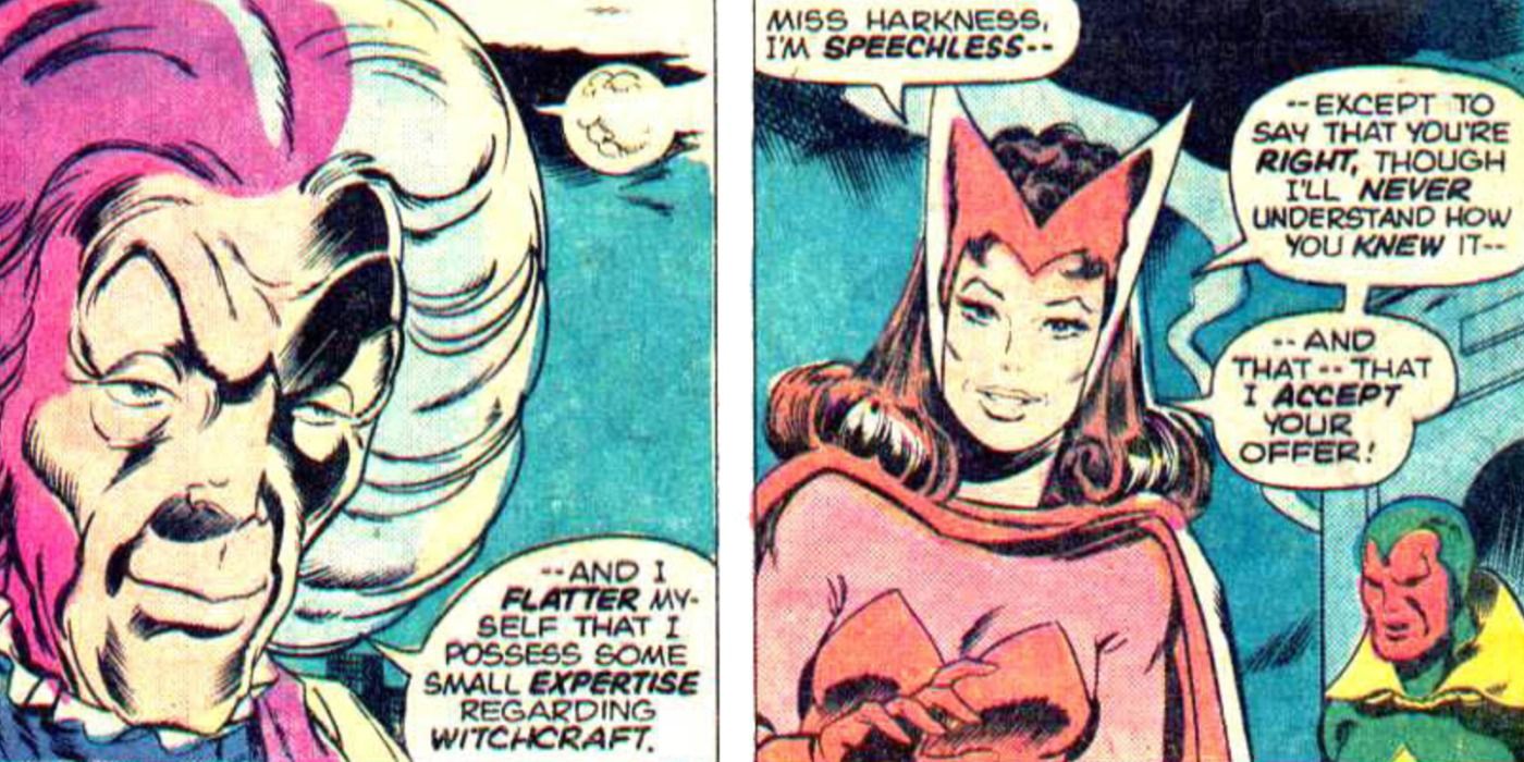 Scarlet Witch agrees to learn magic from Agatha Harkness in Marvel Comics.