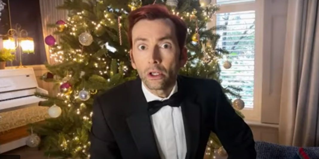 David Tennant looks concerned that he's blown his James Bond gig on Beauty And The Beast: A Pantomime For Comic Relief.
