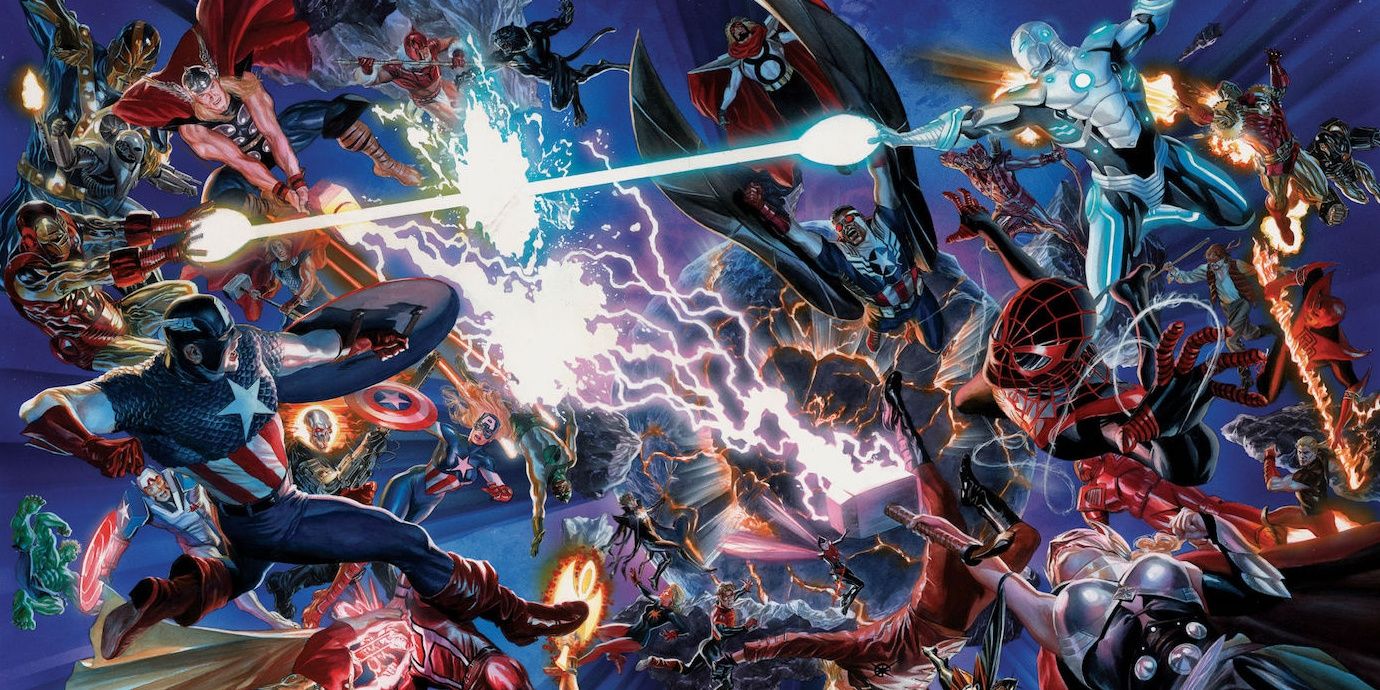 Variants of superheroes fight each other in Secret Wars 2015 comic.
