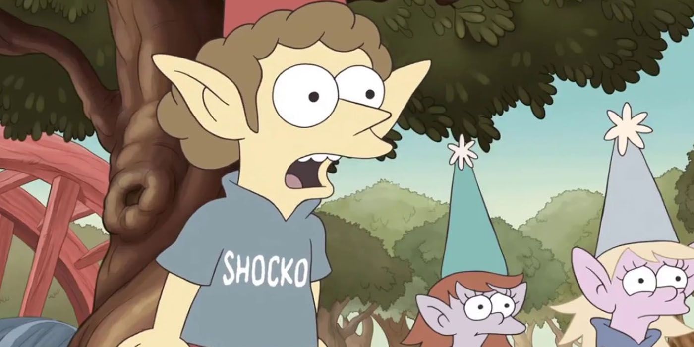 Shocko the elf looking shocked in Disenchantment