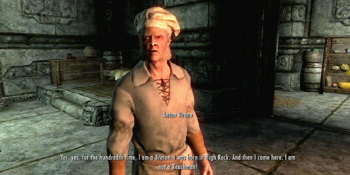 Un joueur confronté à un personnage lors de la quête Recette du désastre de Skyrim.