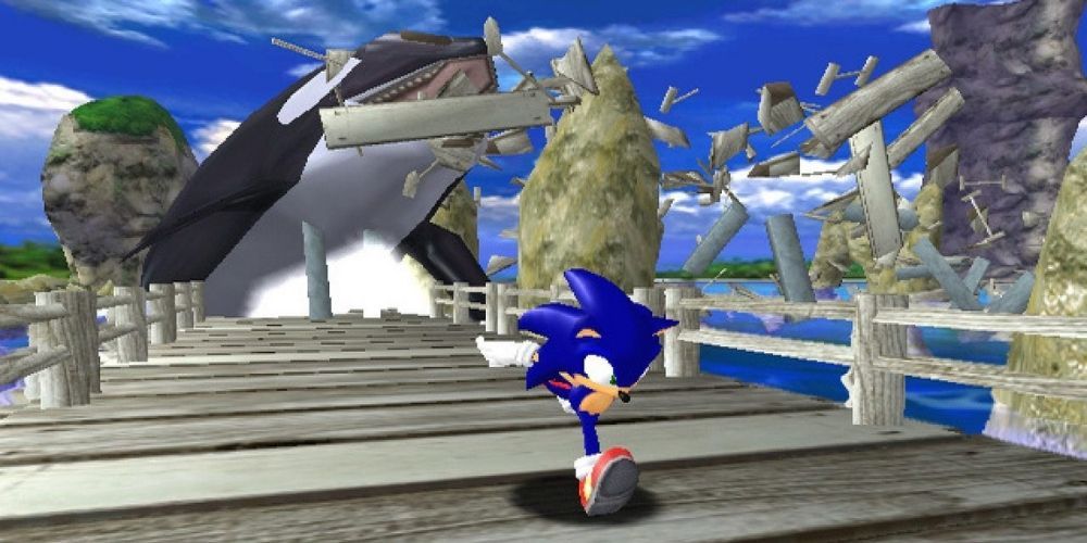 Sonic gets chased by na orca in the famous opening level of Sonic Adventure