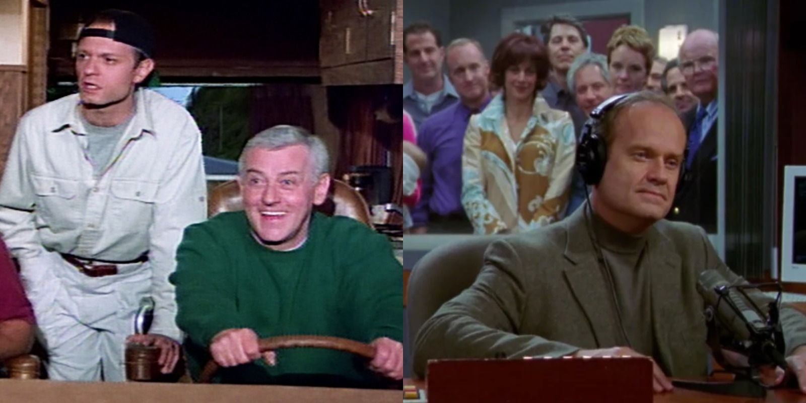 Split image of characters in two different seasons of Frasier