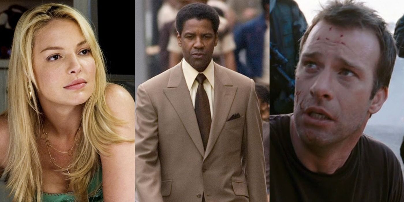 Split image of Alison in Knocked Up, Frank in American Gangster, and David in The Mist