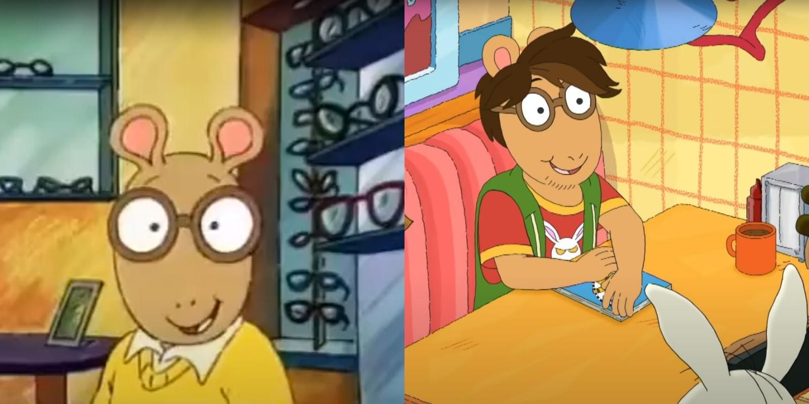 Split image of Arthur Read as an 8 year old and a 28 year old