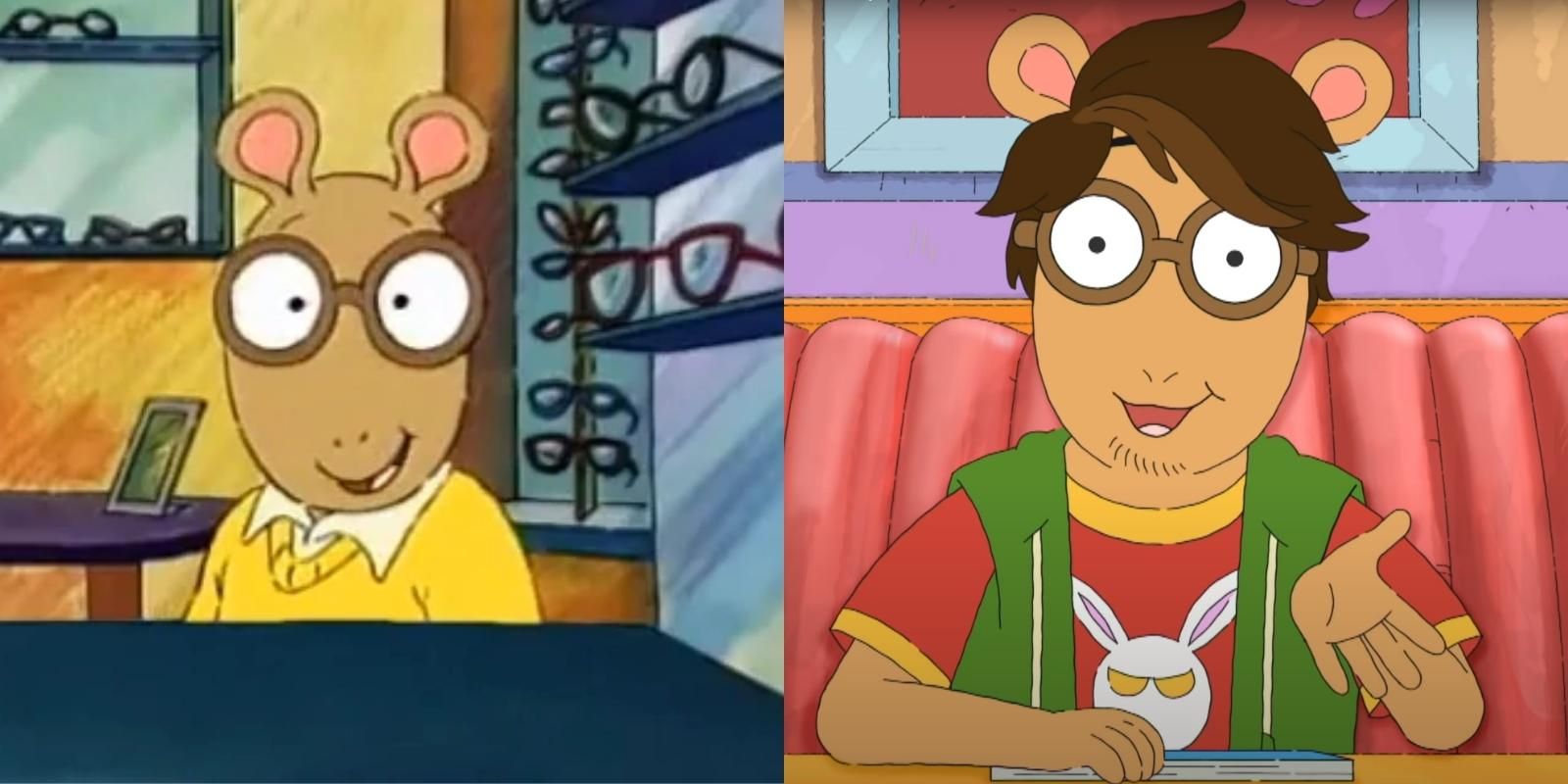 Split image of Arthur Read in the first and last episodes of PBS Arthur